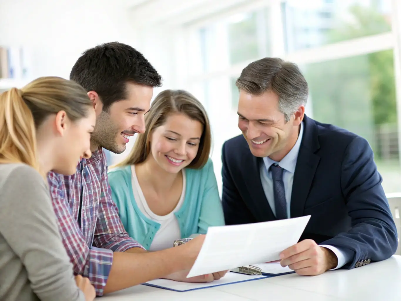 An image of a family discussing financial plans with a consultant using a laptop and financial charts, symbolizing binbox.fun's Financial Planning service.
