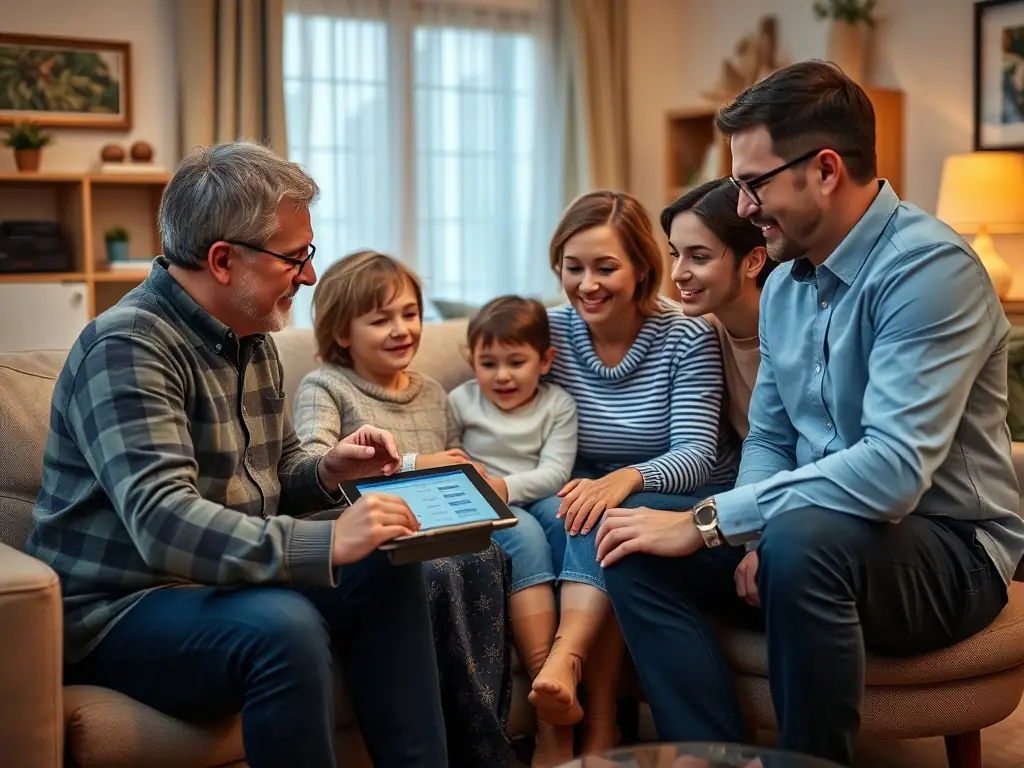 A family in South Africa discussing their financial future with a binbox.fun wealth management advisor in a comfortable home setting.